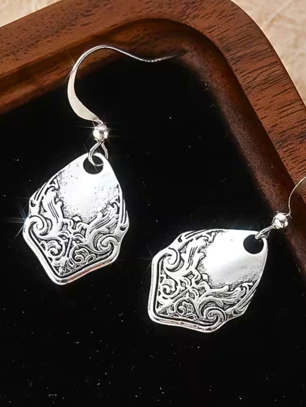 Spoon Handle Earring Vintage Inspired Scroll Design Small Demitasse Replica